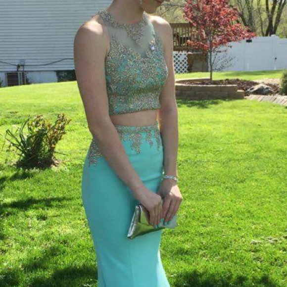 Teal two piece prom dress - Picture 2 of 3